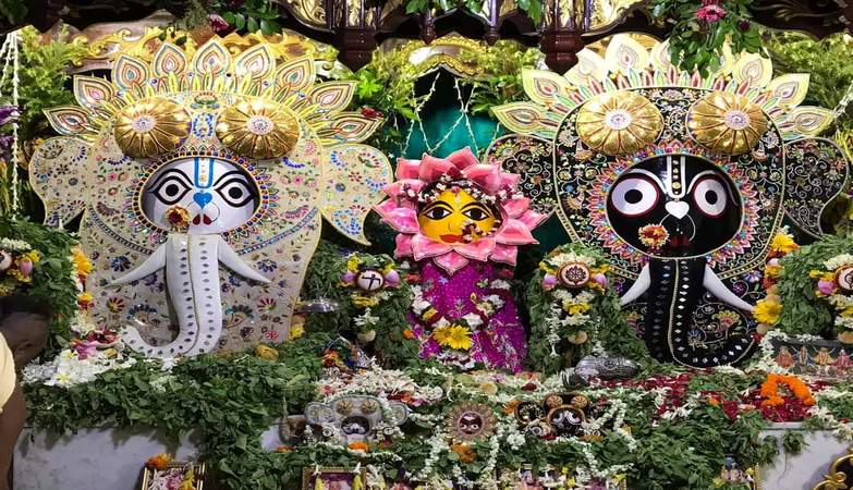 Lord Jagannath’s annual Snan Yatra performed in a low key manner at Iskcon, Mayapur